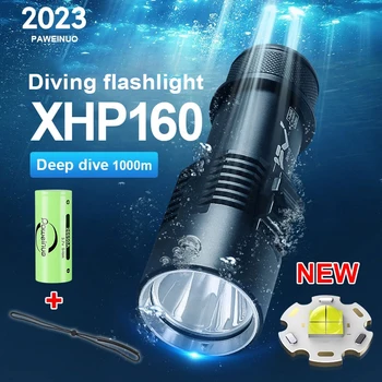 Професионален фенер за гмуркане, акумулаторна лампа за гмуркане XHP160, 1000 м, подводен фенер, IPX8, водоустойчиви прожектори