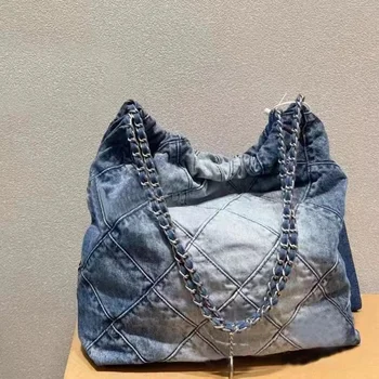Модерна мека деним чанта, луксозна дизайнерска чанта-тоут за жени, чанта за вериги, дамски голяма чанта през рамо, женски и сини дънкови портфейли