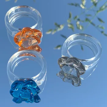 2 бр., малко пръстен със свежи цветя, прозрачно триизмерно пръстен ръчно изработени от смола, аксесоари за двойки