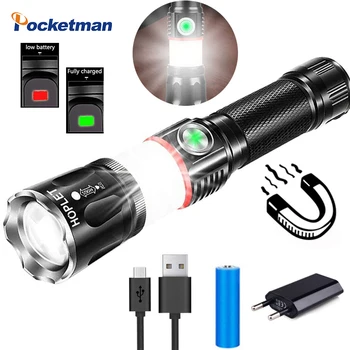 Мултифункционален led фенерче, която се презарежда чрез USB, мощен COB Zoom, факел Linterna, 4 режима с хвостовым магнит, работна лампа