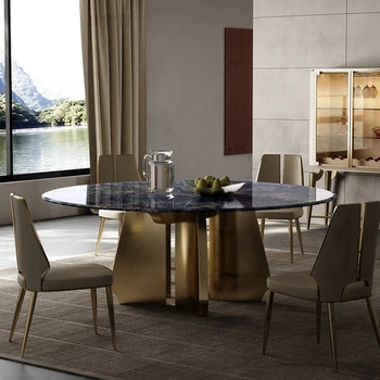 Луксозна Мраморна маса за хранене от неръждаема стомана, ресторант, класически мебели