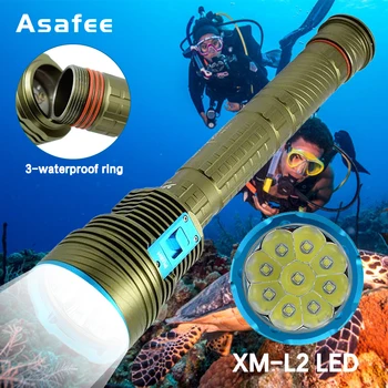 Asafee 8000LM directx 9 видеокарта Мощен Супер Ярък 9x XM-L2/T6 led фенерче за Гмуркане, Фенер, за да се Гмуркате, да се Използва батерия 18650/26650, Гмуркане с Видео IPX8