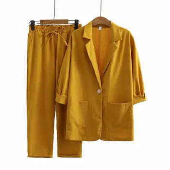 Нов есенен свободен костюм, сако + панталон, комплект от 2 теми, висококачествени дамски ежедневни и удобни дрехи оверсайз размер 3Xl-5Xl