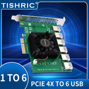 TISHIRC PCIE Странично PCI Express От 4x до 6 USB3.0 PCI Express Множител Hub Адаптер Странично 009S/010/011Riser PCIE x16 За Майнинга БТК