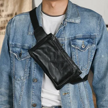 AETOO Кожена мъжка поясная чанта в ретро стил с флорални принтом, мъжка чанта през рамо, уличен тенденция, нагрудная чанта от телешка кожа, поясная чанта за мъже