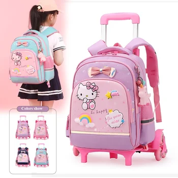 Раница на колела За момичета, Ученически чанти На колела с Принтом Котка, Пътна ръчния Багаж на Колела, Детски Багажа Mochila Escolar Infantil Para Menina