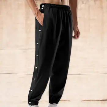 Мъжки спортни панталони със средна засаждане, еластичен колан, джобове, ежедневни панталони, цветен клин, със странични бутони, баскетболни панталони