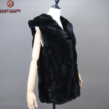 Модерно дамско палто, с качулка, с бежов елек от кожа заек Рекс без ръкави с качулка, зимна жилетка от кожа заек Рекс, жилетка от 100% естествена кожа