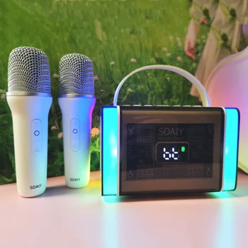 SOAIY Прозрачна ръчна RGB подсветката Безжични високоговорители Bluetooth с Вграден микрофон Аудио Етаж на малка караоке семеен комплект KTV