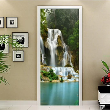 Стенни рисувани с водопад с течаща планинска вода PVC стенни стикер САМ Дневна Спалня водоустойчив вратата 3D тапети за Декорация на дома