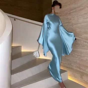 Небето-синьо елегантна мюсюлманската жена официална вечерна рокля, вечерни мъниста, Дубай, арабските рокли за абитуриентски бал с дълъг ръкав