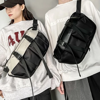 Персонални тенденция мъжка чанта през рамо с цип водоустойчив модни многопластова нагрудная чанта за ежедневните пътувания с велосипед премиум-клас прашка-унисекс чанти