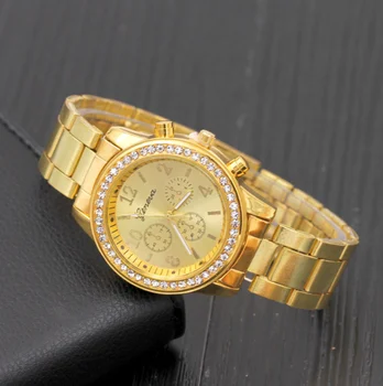 Дамски часовници с диаманти, каишка от неръждаема стомана, спортни аналогов кварцов часовник