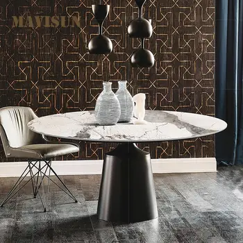 Кръгла маса от ярка плоча, италиански, лампа, луксозен домашен постмодернистский кръг на кабинковия маса, въртяща маса, мебели за дневна, тераси.