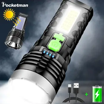 Слънчев led фенерче, зареждане чрез USB, мултифункционално фенерче, водоустойчив фенер, вградена батерия, ръчен фенер, лампа за къмпинг