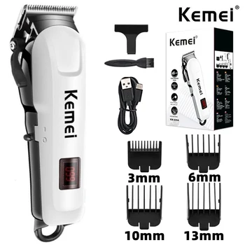 Kemei 809A, професионален тример за коса, електрически регулируеми кабел /безжична машина за подстригване на коса за мъже, led дисплей