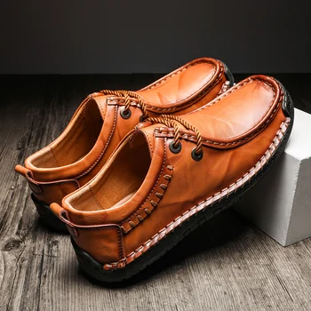 Ръчно изработени обувки, мъжки кожена естествена висококачествена луксозна марка удобни мъжки ежедневни обувки за шофиране, по-големи размери 38-48, безплатна доставка