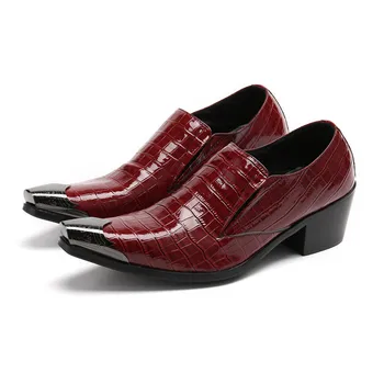 Продажба на едро, висококачествени обувки за партита, мъжки обувки с остри пръсти, сватбени обувки без шнур от естествена кожа, с метална бомбе, размер 47