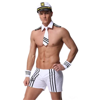 4 бр./компл., секси бял костюм моряк на военно-морския флот, комплект мъжко бельо, гореща еротична игра, униформи за cosplay, на изкушението, на мъжки костюм