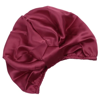 Спален качулка от естествена коприна, лъскав и луксозен нощен капачка, мек калъф-капор за жени с еластична лента за коса