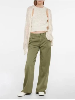 Дамски летни нови свободни ежедневни панталони в американския минималистичном стил от зелен мъх, ежедневни панталони, в градски стил, дамски дрехи, спортни панталони