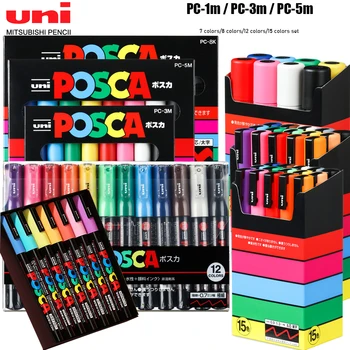 Комплект маркери химикалки Uni POSCA PC-1M PC-3M PC-5M писалка за рисуване на графити за плакатной реклама, художествена стенопис графити