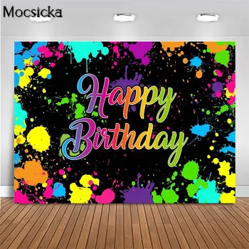 Mocsicka честит Рожден Ден на Фона на Светещи в Тъмното Декор за парти Неонови Графити Скок Снимка на Фона на 80-те и 90-те Потребителски Банер Подпори
