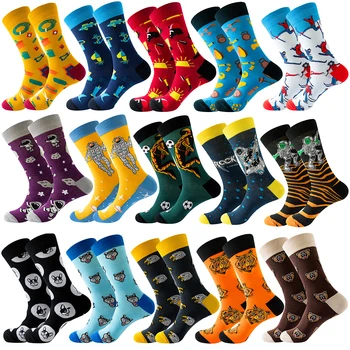 2022 Нови Цветни Мъжки Стръмни Чорапи в стил хип-хоп, чесаный памук, астронавт с Животни, геометрични дамски Дълги чорапи, Бизнес облекло за Хелоуин