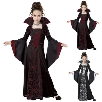 Детски костюм на Кралското средновековна рокля за момичета, костюми за Хелоуин, детска ролева игра вещици вампир, cosplay, облекло за парти