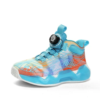 Брандираната баскетболни обувки за деца с въртящ се бутон, дишащи спортни обувки Noctilucence, обувки за тренировки унисекс