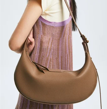 Кожена чанта във формата на полумесец, дамски пролетно новост 2023, модерен нишевый дизайн, мека кожена седельная чанта на едно рамо, чанта-месинджър