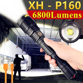16-ядрени XHP160 мощен led фенерче USB зареждане на мащабируеми лампа за къмпинг, лов ултра ярък тактически фенер за самозащита