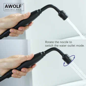 Awolf, матиран черен хигиенни душ, тоалетна-биде от масивен месинг, двухфункциональный спрей, анален душ за баня, мека вода AP2342