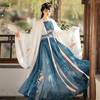 Жена Китайски Традиционен Костюм Ханьфу Дама Vestidos Рокля На Династията Хан С Бродерия Принцеса На Династия Тан Народна Танцови