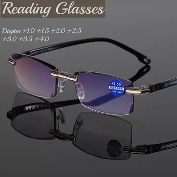 Блокиране на синя светлина очила за четене без рамки, женски, мъжки, годината на реколтата, в квадратна рамка, дальнозоркие очила с диоптриями от 1,0 до 4,0