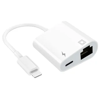 Адаптер Lightning към RJ45 2 в 1 Мрежов адаптер Ethernet LAN зарядно порт, който е Съвместим с iPhone/iPad/ iPod Plug and Play