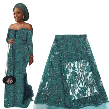 Най-добре продаваният лейси плат с пайети 2019, нигерийская лейси плат с бродерия, висококачествени дантелени тъкани от френски тюл
