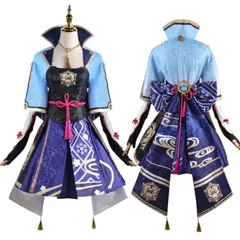 Brdwn играта Genshin на Въздействието на женски костюм за cosplay Камисато Аяка, рокля за феновете, перука, костюм за ролеви игри