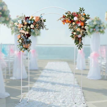 Метална сватбена арка с дължина 7,2 метра, на фона на арки от балони, поставка за арка за сватба, младоженци, градина, декорация на партита, на закрито, на открито (бял)