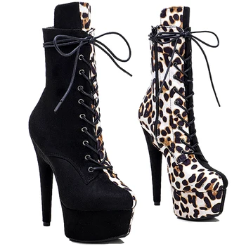 Велур Leecabe с леопардовым принтом, на върха на 15 см / 6 см, дамски официални обувки на платформа и висок ток, обувки за танци на един стълб, обувки за танци на един стълб