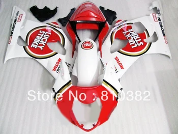 Мотоциклет комплект обтекателей за GSXR1000 03 04 GSXR 1000 GSX-R1000 K3 2003 2004 LUCKY STRIKE червено-бял ABS комплект Обтекателей SD53