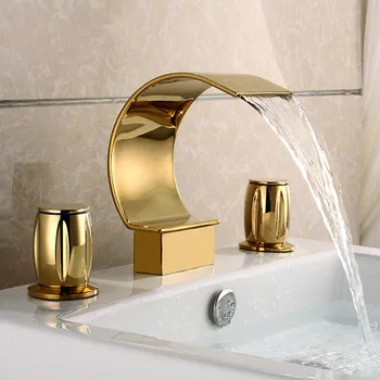 Grifo de lavabo de tres orificios de latón dorado, grifería dividida de добле manija para baño, grifo europeo