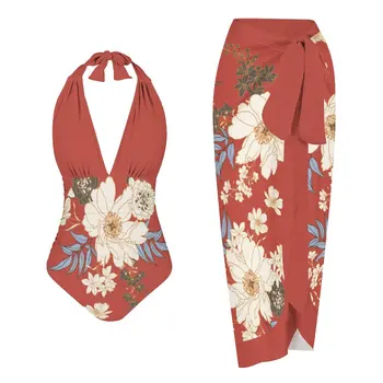 Бански костюми женски, едно парче червен бански с дълбоко V-образно деколте и дантела, плажен бански с отворен гръб, бански костюми за лятото на празниците, големи размери