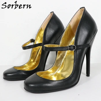 Sorbern/дамски обувки-лодка в ретро стил с кръгла пръсти в стил бурлеска на висок ток 14 см, шипове от естествена кожа за сиси-момчета с много фин уста