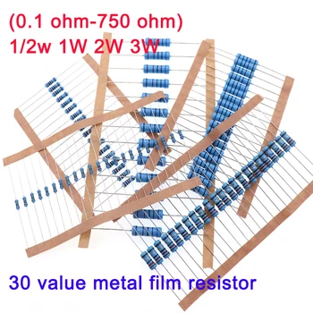 1/2 W 1 W 2 W 3 W Метален Филмът резистор В диапазона от 30 номиналов (0,1 Om-750 Ω), 1% цветен околовръстен набор от съпротива 27R 270R 7,5 R 75R