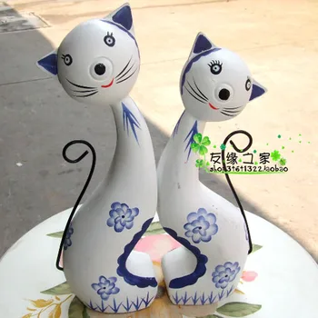 QIQIPP 2 бр. синьо-бял порцелан котка в скандинавски стил, дърворезба, бижута, мебели, сватбен подарък