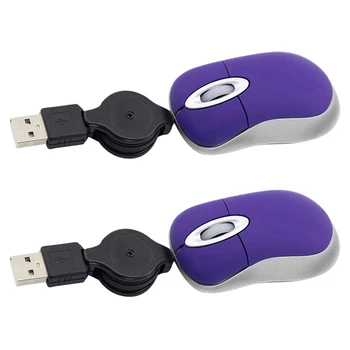2X Жичен мишка Mini USB Сгъваем малка мишка 1600 dpi Оптична компактни мишката за пътуване за Windows 98 / me 2000 XP