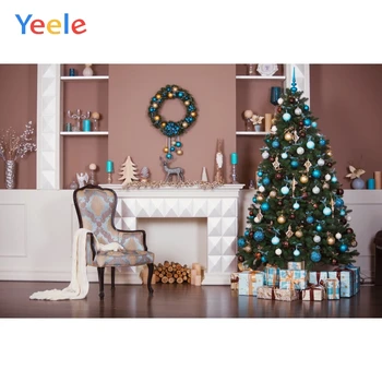 Коледа камина стол венец дървена дъска фон за домашен интериор Снимка потребителски снимков фон за фото студио