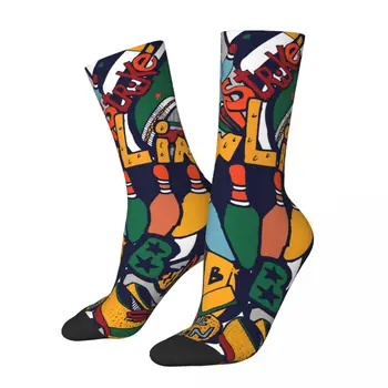 Забавен луд чорап за мъже, ретро колаж за боулинг, хип-хоп графити, арт модел, дишаща чорап с принтом, безшевни подарък
