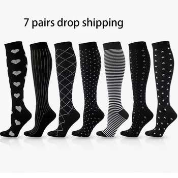 Компресия чорапи 7 двойки мъжки и женски чорапи, спортни чорапи на открито, компресия чорапи за колоездене, конна езда, пешеходен туризъм, чорапи, медицински сестри